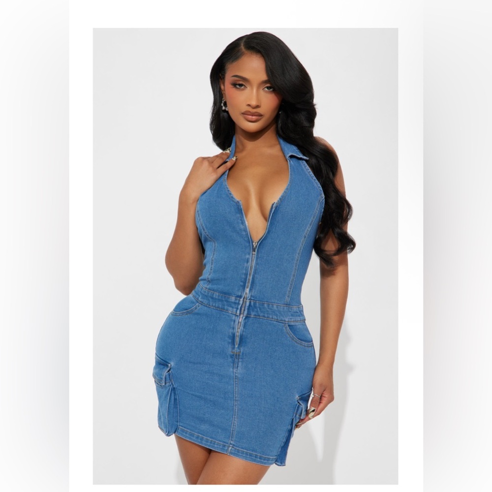 Fashion Nova Denim Cargo Mini Dress